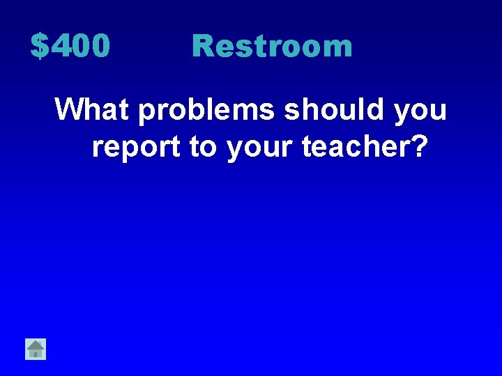 $400 Restroom What problems should you report to your teacher? 