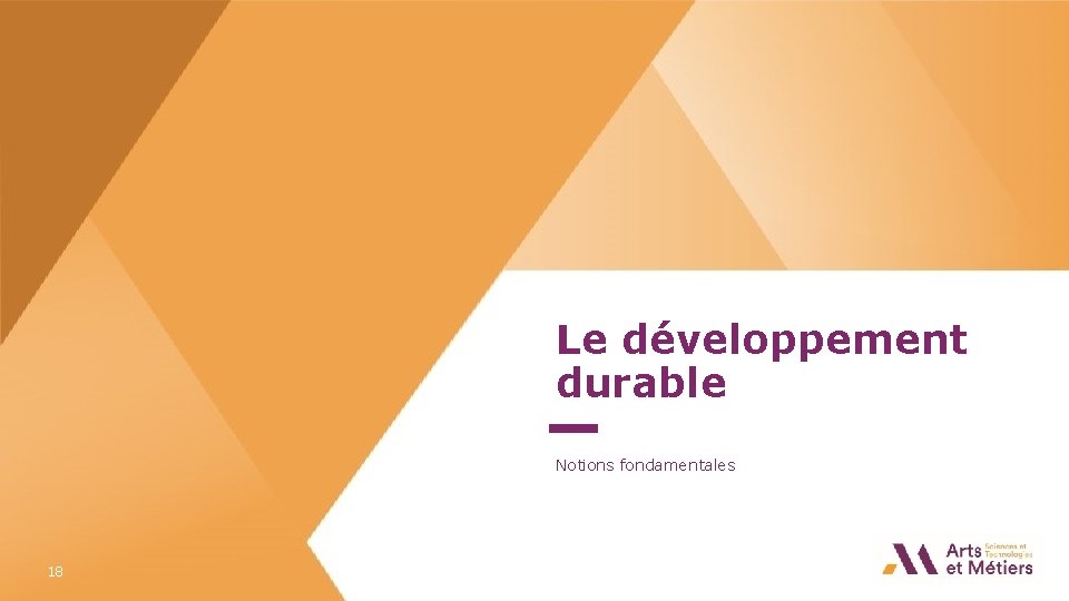 Le développement durable Notions fondamentales 18 