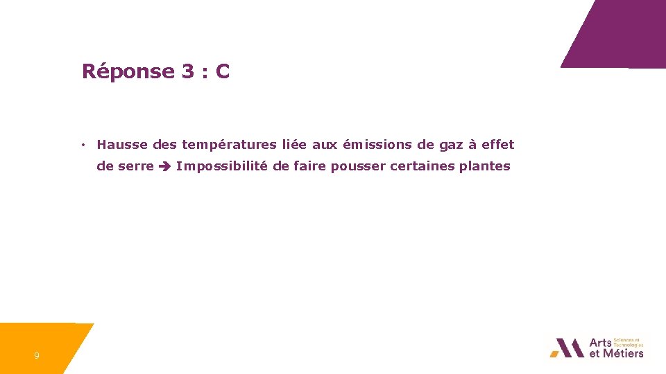Réponse 3 : C • Hausse des températures liée aux émissions de gaz à