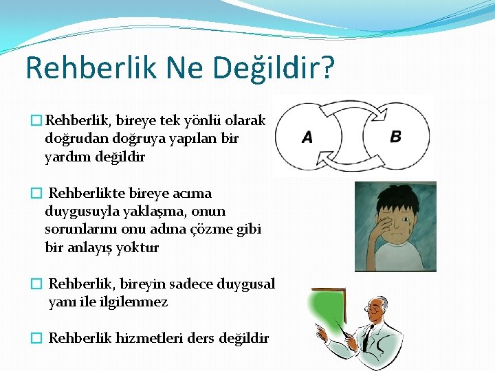 Rehberlik Ne Değildir? �Rehberlik, bireye tek yönlü olarak doğrudan doğruya yapılan bir yardım değildir