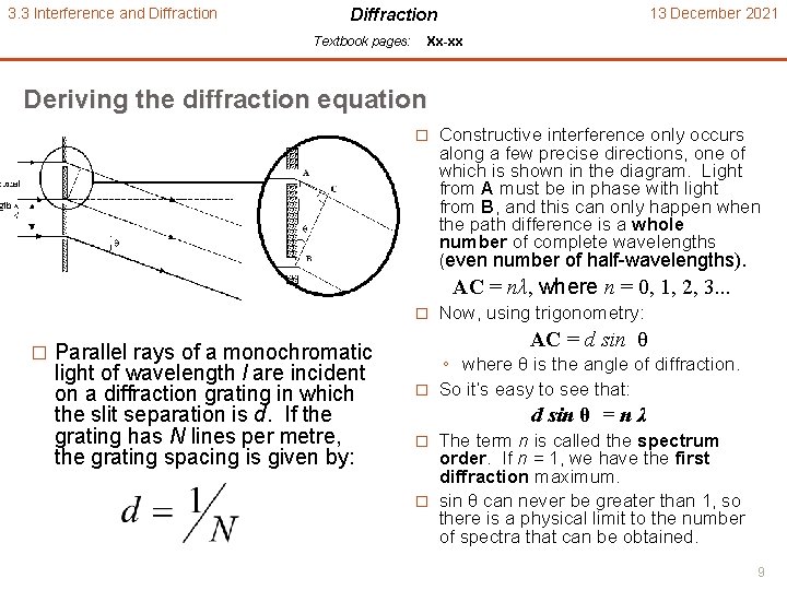 3. 3 Interference and Diffraction 13 December 2021 Diffraction Xx-xx Textbook pages: Deriving the