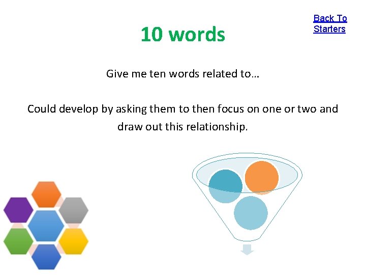 10 words Back To Starters Give me ten words related to… Could develop by