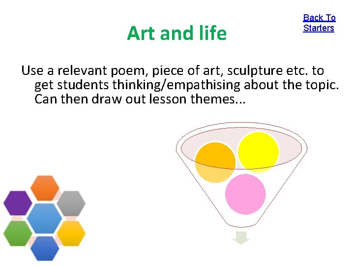 Art and life Back To Starters Use a relevant poem, piece of art, sculpture