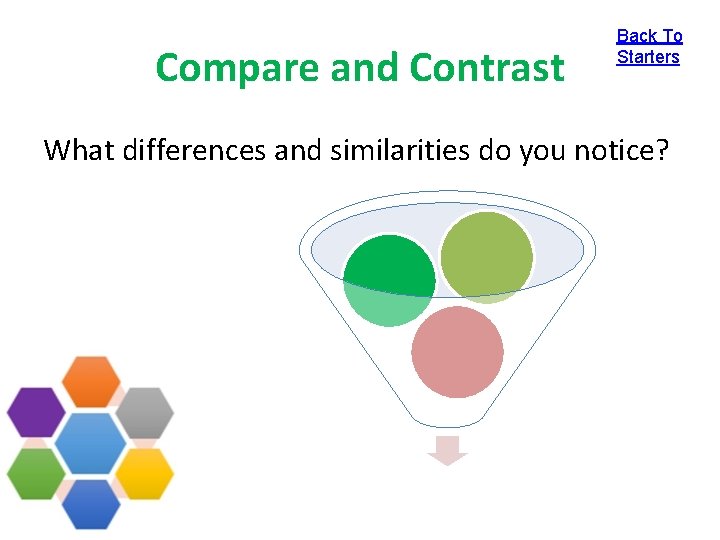 Compare and Contrast Back To Starters What differences and similarities do you notice? 