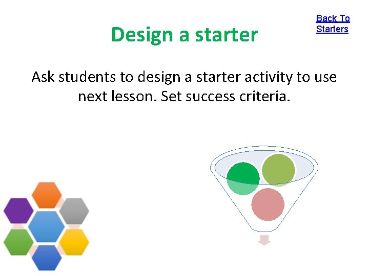 Design a starter Back To Starters Ask students to design a starter activity to