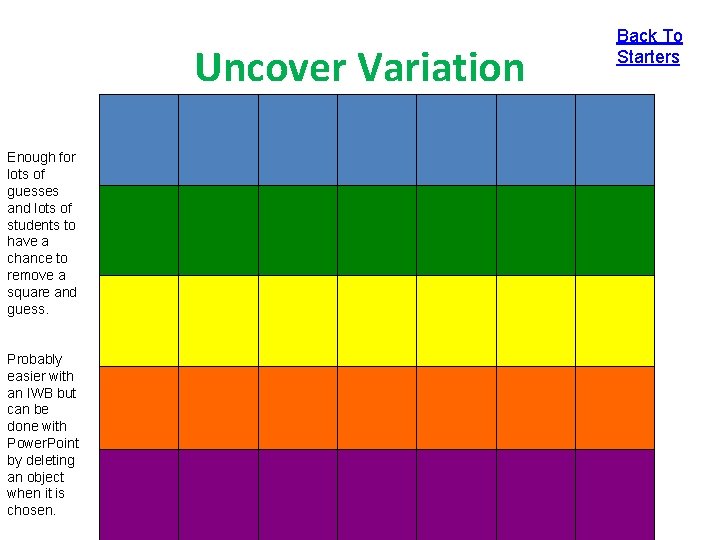 Uncover Variation Enough for lots of guesses and lots of students to have a