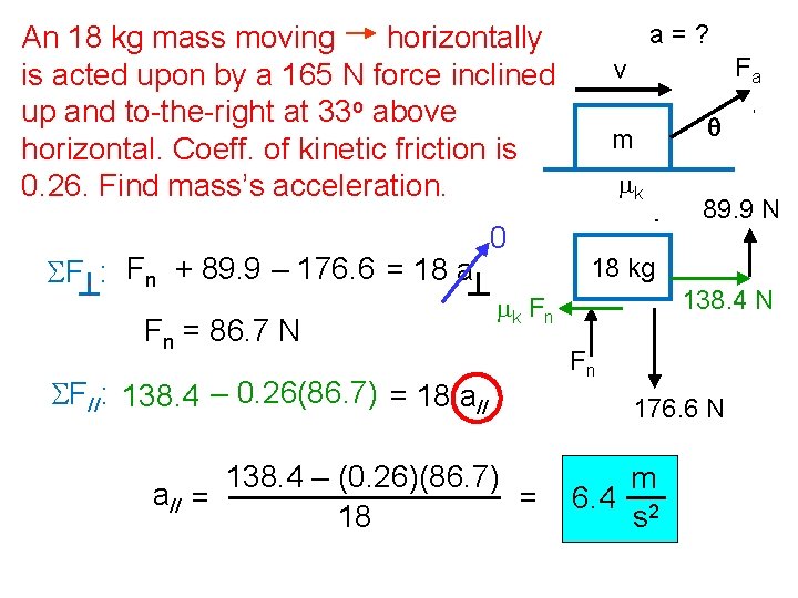a=? An 18 kg mass moving horizontally is acted upon by a 165 N