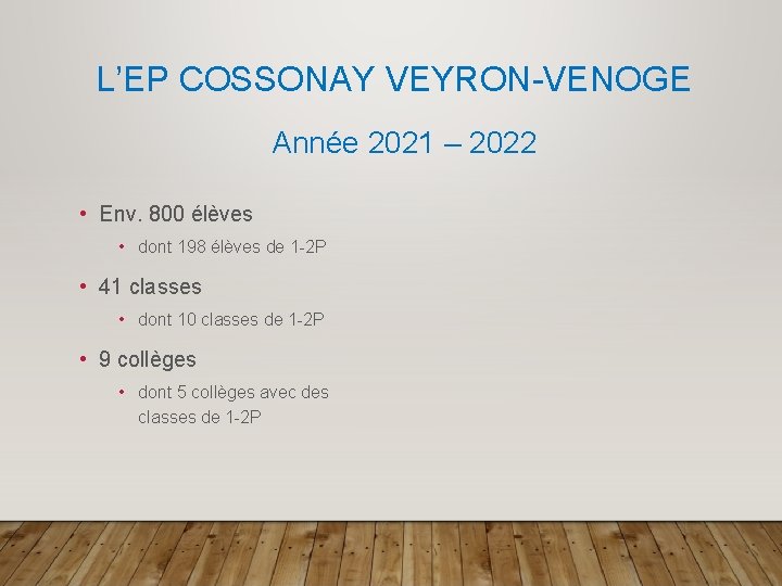 L’EP COSSONAY VEYRON-VENOGE Année 2021 – 2022 • Env. 800 élèves • dont 198