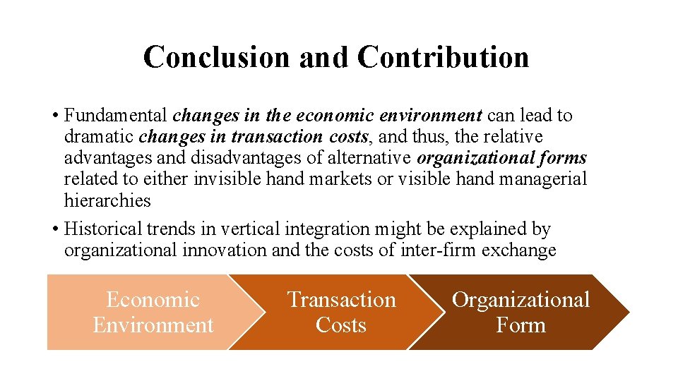 Conclusion and Contribution • Fundamental changes in the economic environment can lead to dramatic