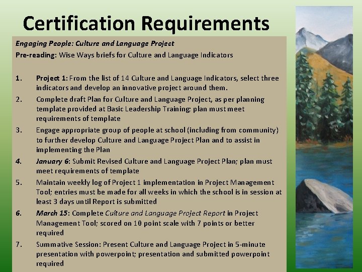 Certification Requirements Engaging People: Culture and Language Project Pre-reading: Wise Ways briefs for Culture