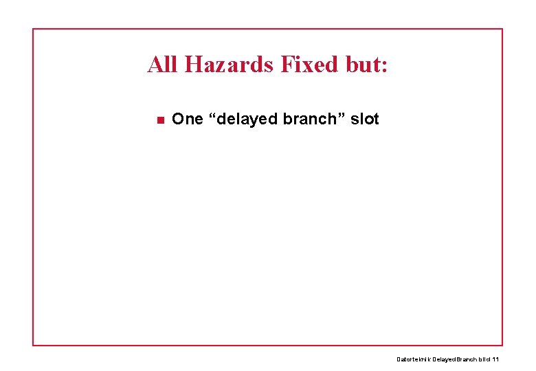 All Hazards Fixed but: One “delayed branch” slot Datorteknik Delayed. Branch bild 11 