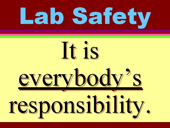 Lab Safety It is everybody’s responsibility. 