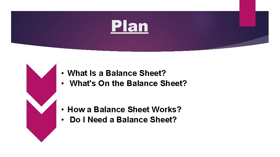 Plan • What Is a Balance Sheet? • What's On the Balance Sheet? •