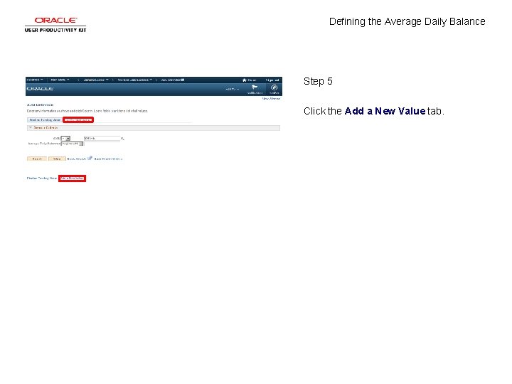 Defining the Average Daily Balance Step 5 Click the Add a New Value tab.