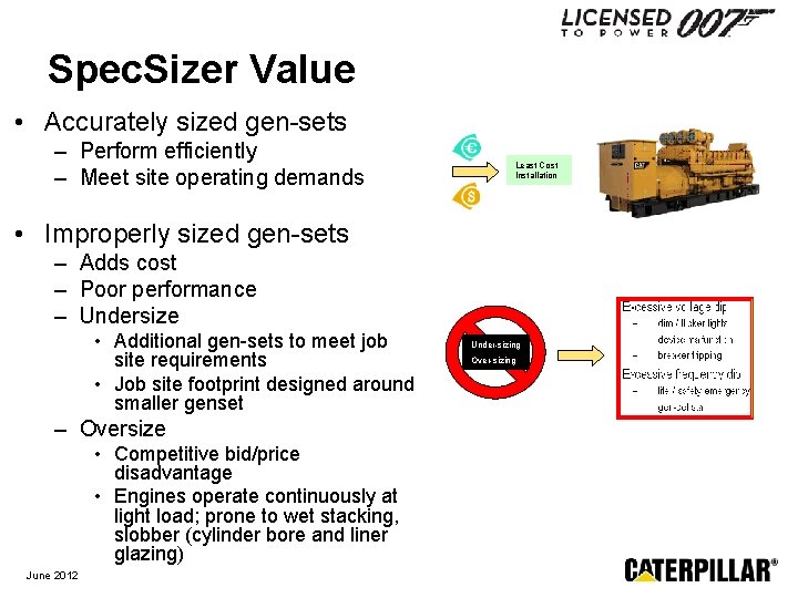 Spec. Sizer Value • Accurately sized gen-sets – Perform efficiently – Meet site operating