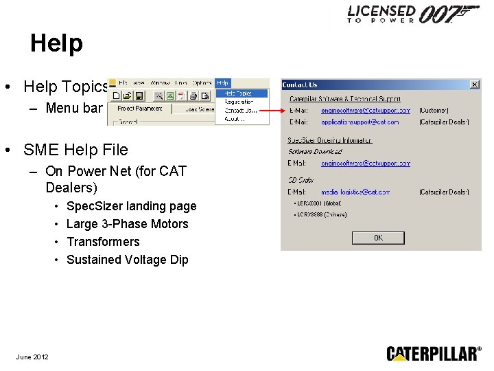 Help • Help Topics – Menu bar • SME Help File – On Power