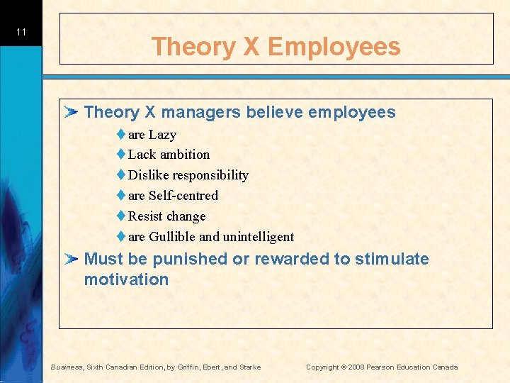 11 Theory X Employees Theory X managers believe employees t are Lazy t Lack