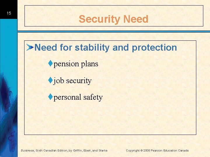 15 Security Need for stability and protection tpension plans tjob security tpersonal safety Business,