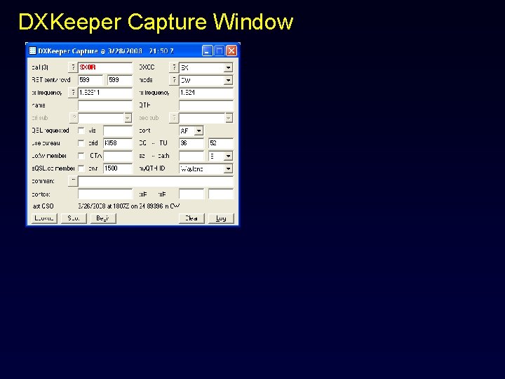 DXKeeper Capture Window 