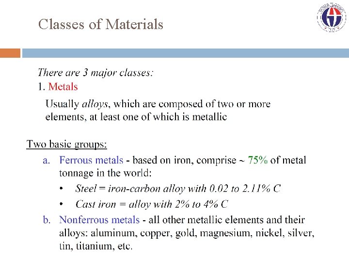 Classes of Materials 