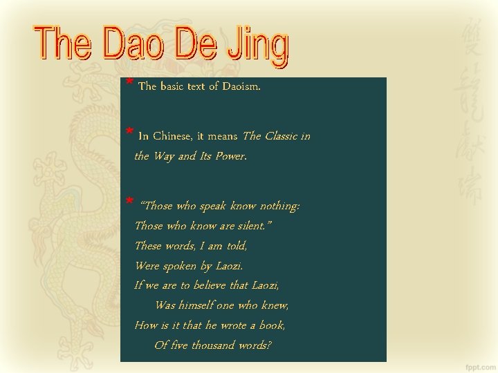 * The basic text of Daoism. * In Chinese, it means The Classic in