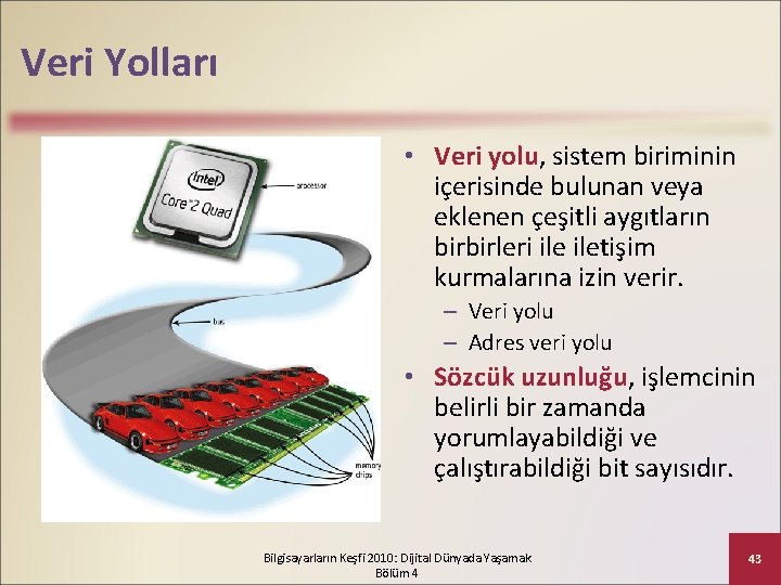 Veri Yolları • Veri yolu, sistem biriminin içerisinde bulunan veya eklenen çeşitli aygıtların birbirleri