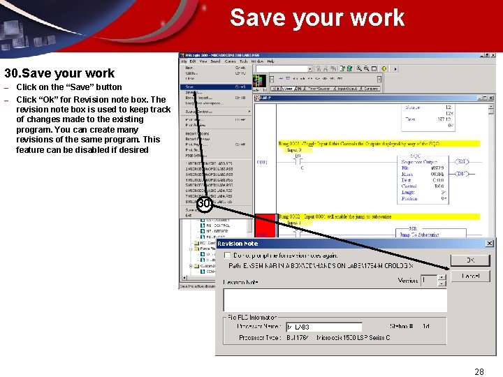 Save your work 30. Save your work – – Click on the “Save” button