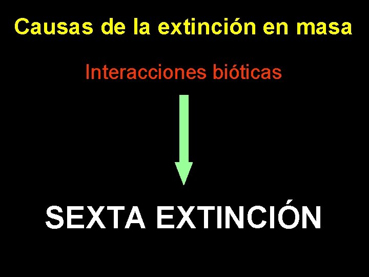 Causas de la extinción en masa Interacciones bióticas SEXTA EXTINCIÓN 