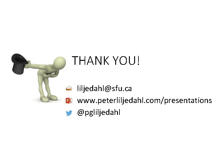 THANK YOU! liljedahl@sfu. ca www. peterliljedahl. com/presentations @pgliljedahl 
