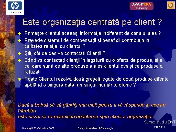 Este organizaţia centrată pe client ? ® ® ® Primeşte clientul aceeaşi informaţie indiferent