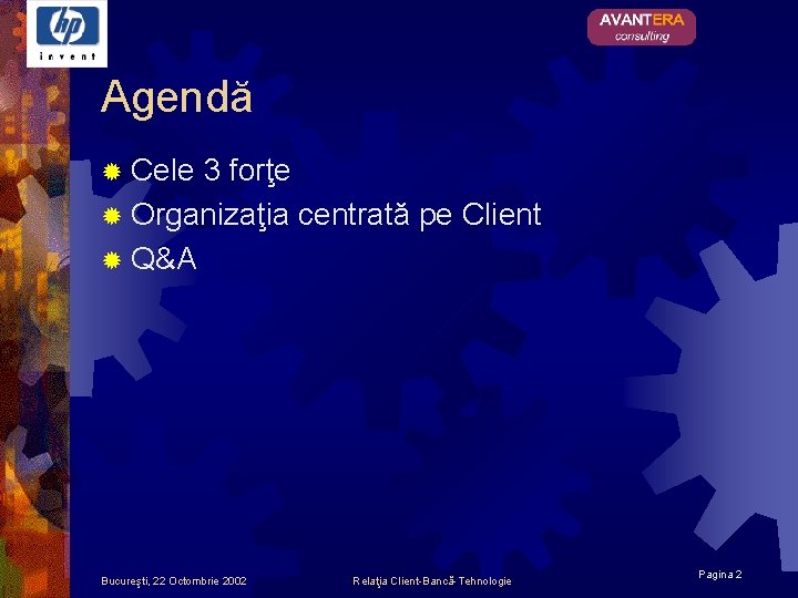 Agendă ® Cele 3 forţe ® Organizaţia centrată pe Client ® Q&A Bucureşti, 22