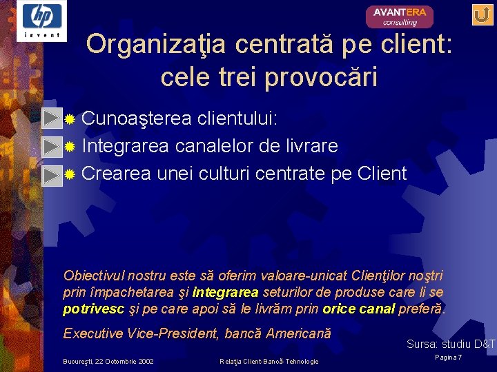 Organizaţia centrată pe client: cele trei provocări ® Cunoaşterea clientului: ® Integrarea canalelor de