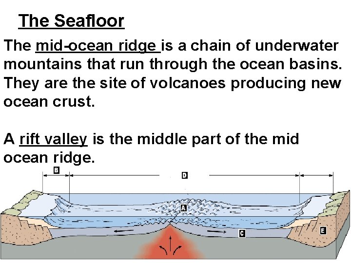 The Seafloor The mid-ocean ridge is a chain of underwater mountains that run through