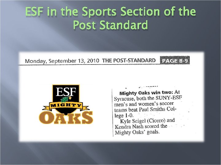 ESF in the Sports Section of the Post Standard 