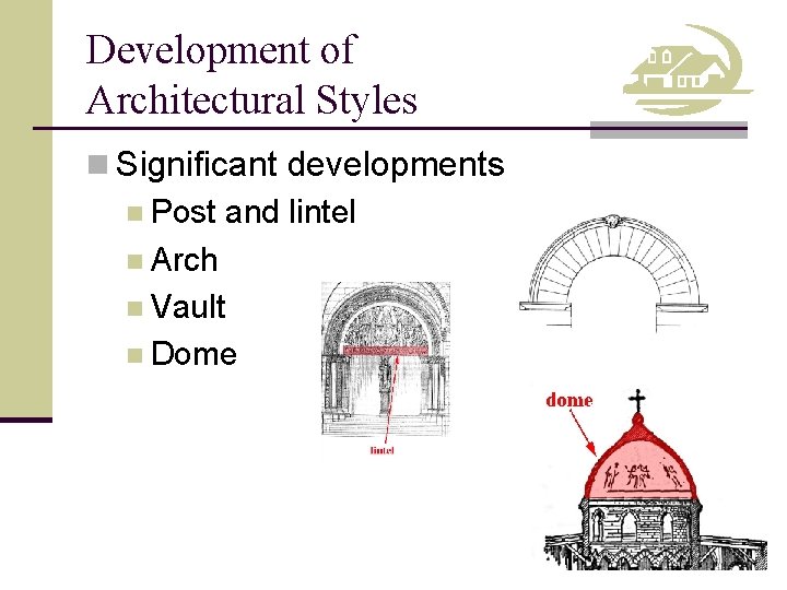 Development of Architectural Styles n Significant developments n Post and lintel n Arch n