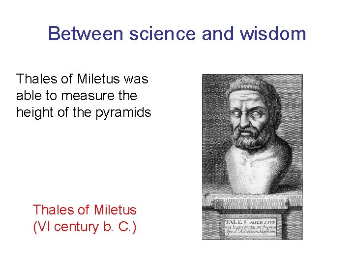 Between science and wisdom Thales of Miletus was able to measure the height of