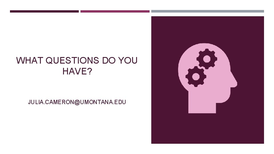 WHAT QUESTIONS DO YOU HAVE? JULIA. CAMERON@UMONTANA. EDU 