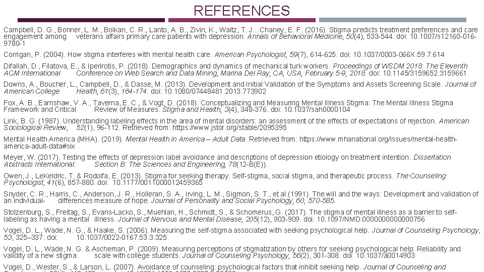 REFERENCES Campbell, D. G. , Bonner, L. M. , Bolkan, C. R. , Lanto,