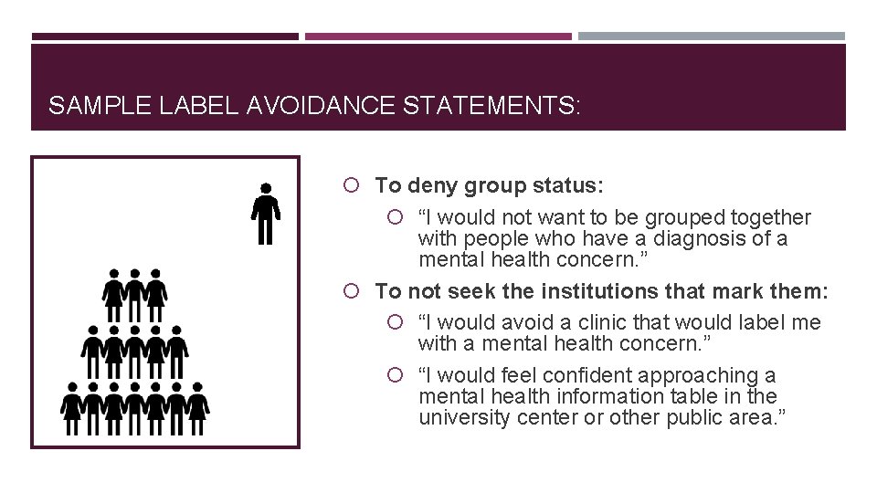 SAMPLE LABEL AVOIDANCE STATEMENTS: To deny group status: “I would not want to be