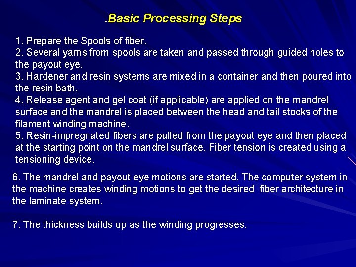 . Basic Processing Steps 1. Prepare the Spools of fiber. 2. Several yarns from . Basic Processing Steps 1. Prepare the Spools of fiber. 2. Several yarns from