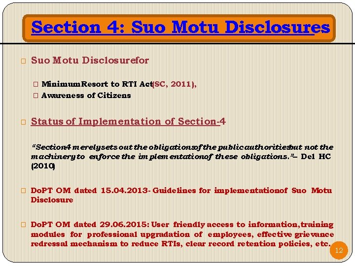 Section 4: Suo Motu Disclosures � Suo Motu Disclosurefor � � � Minimum Resort