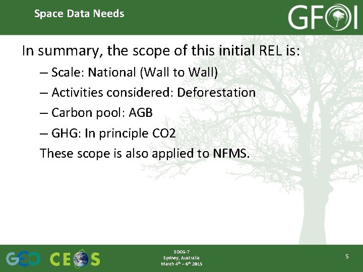 Space Data Needs In summary, the scope of this initial REL is: – Scale: