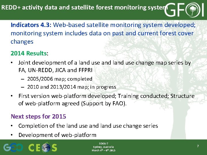 REDD+ activity data and satellite forest monitoring system Indicators 4. 3: Web-based satellite monitoring