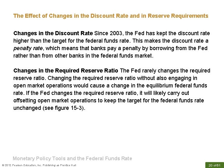 The Effect of Changes in the Discount Rate and in Reserve Requirements Changes in