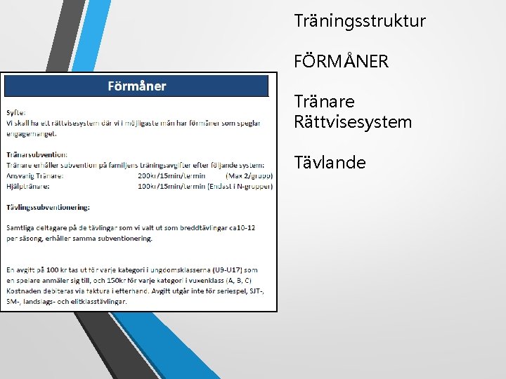 Träningsstruktur FÖRMÅNER Tränare Rättvisesystem Tävlande 