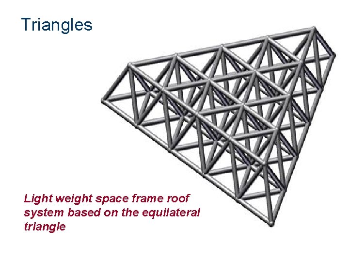 Triangles Light weight space frame roof system based on the equilateral triangle 