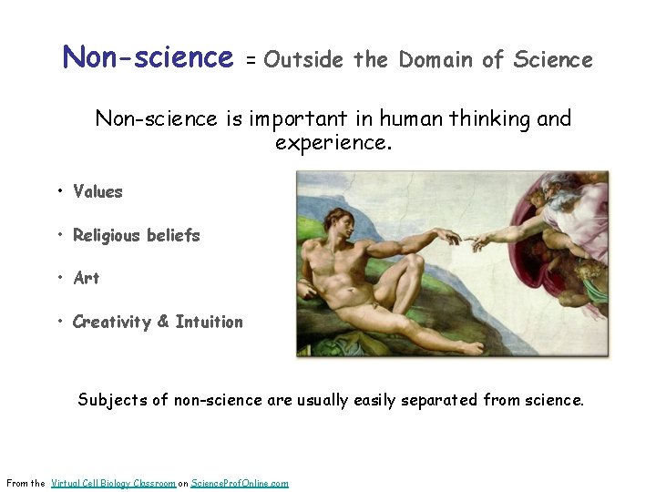 Non-science = Outside the Domain of Science Non-science is important in human thinking and