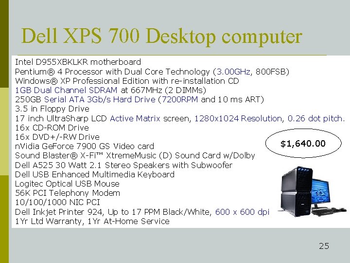 Dell XPS 700 Desktop computer Intel D 955 XBKLKR motherboard Pentium® 4 Processor with