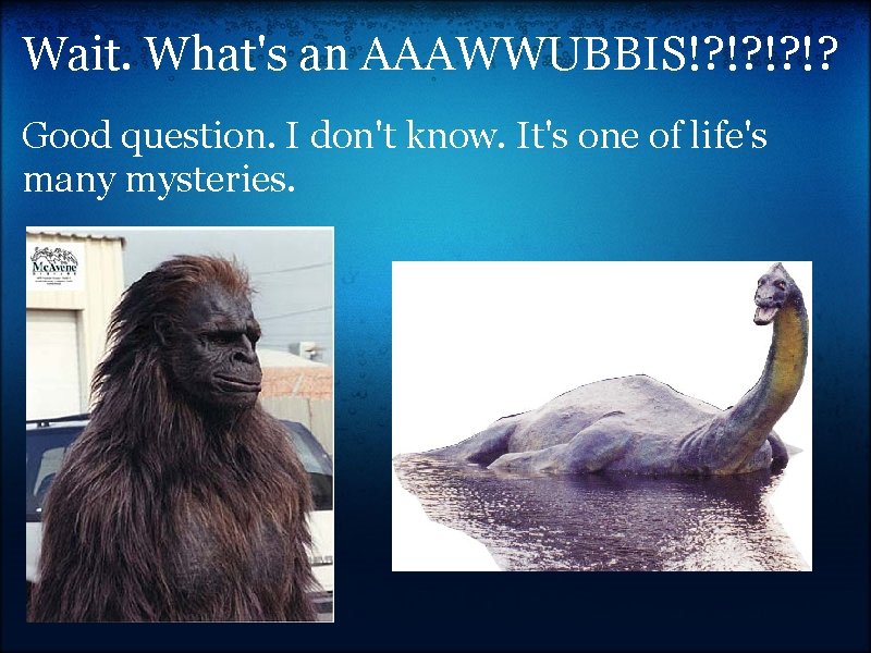 Wait. What's an AAAWWUBBIS!? !? Good question. I don't know. It's one of life's