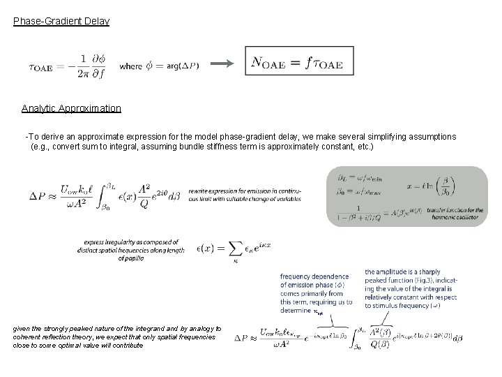 Phase-Gradient Delay Analytic Approximation -To derive an approximate expression for the model phase-gradient delay,